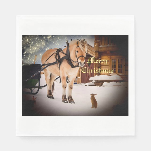 Starry Christmas night at the farm with horse Napkin (Front)