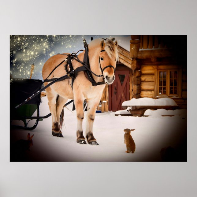 Starry Christmas night at the farm with horse Poster (Front)