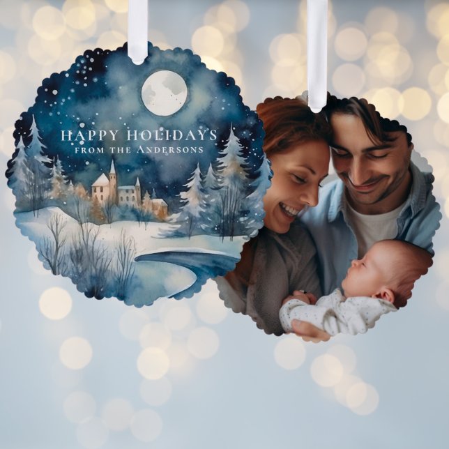 Starry Christmas Night Family Photo Holiday Tree Decoration Card (Creator Uploaded)