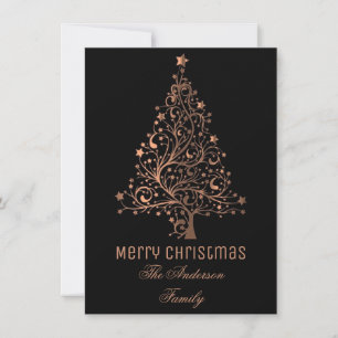 Starry Christmas Tree Black Brown Copper Metallic Holiday Card