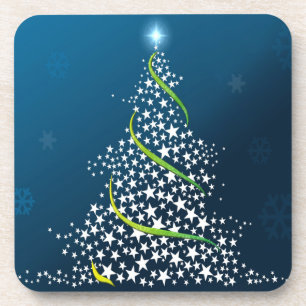 Starry christmas Tree on Blue Set of Cork Coasters