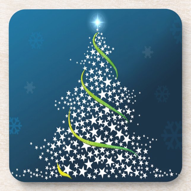 Starry christmas Tree on Blue Set of Cork Coasters (Front)