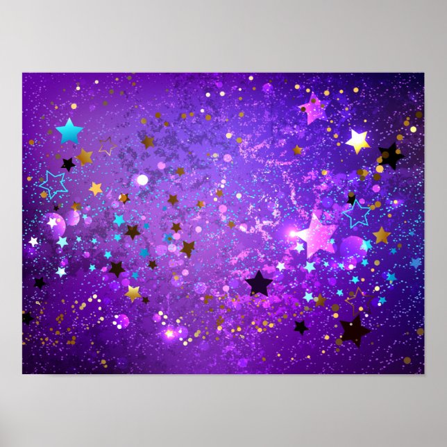 Starry Confetti Faux Glitter Purple Background Poster (Front)