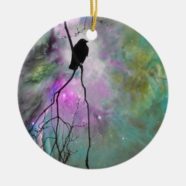 Starry Crow Ceramic Ornament (Front)