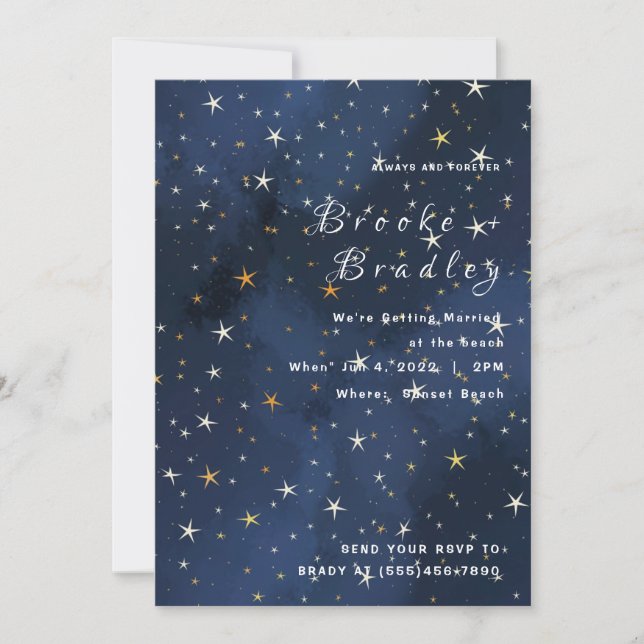 Starry Deep Blue Night Wedding Invitation (Front)