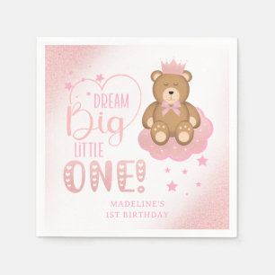 Starry Dream Big Little One Sleepy Bear Birthday Napkin