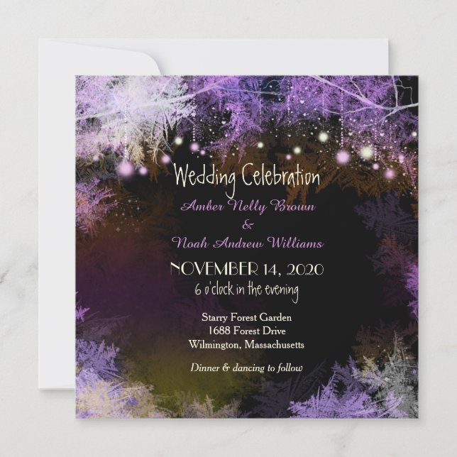 Starry Evening Forest Purple Wedding Invitation (Front)