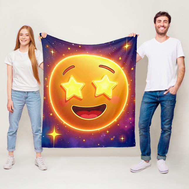 Starry-Eyed Emoji Joy Fleece Blanket (In Situ)