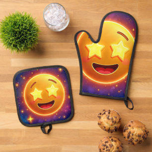 Starry-Eyed Emoji Joy Oven Mitt & Pot Holder Set
