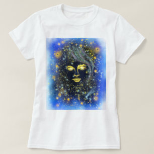 Starry Eyed Golden Lady In Blue Night - Magic Art T-Shirt