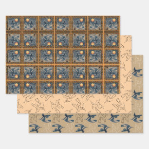 Starry Flying Witch Halloween Wrapping Paper Sheet