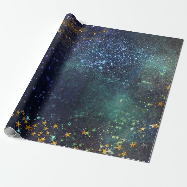 Starry Galaxy Wrapping Paper Roll (Unrolled)