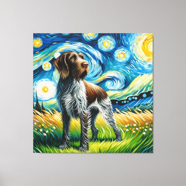 Starry German Wirehaired Pointer Dog Portrait Canvas Print (Front)
