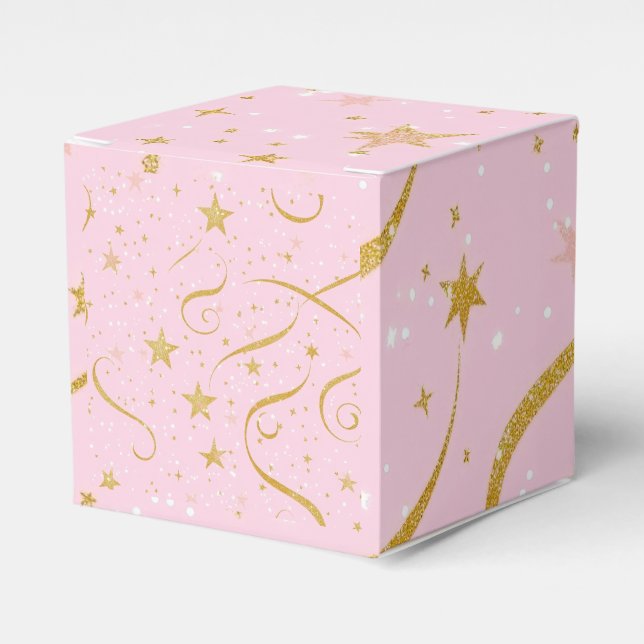 Starry Gift – Pink & Gold Star Cube Box (Front Side)