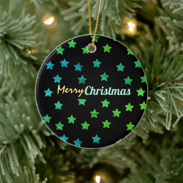 Starry Glittery Merry Christmas  Ceramic Ornament (Tree)
