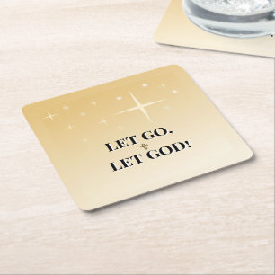 Starry Golden Cross Let Go Let God Square Paper Coaster