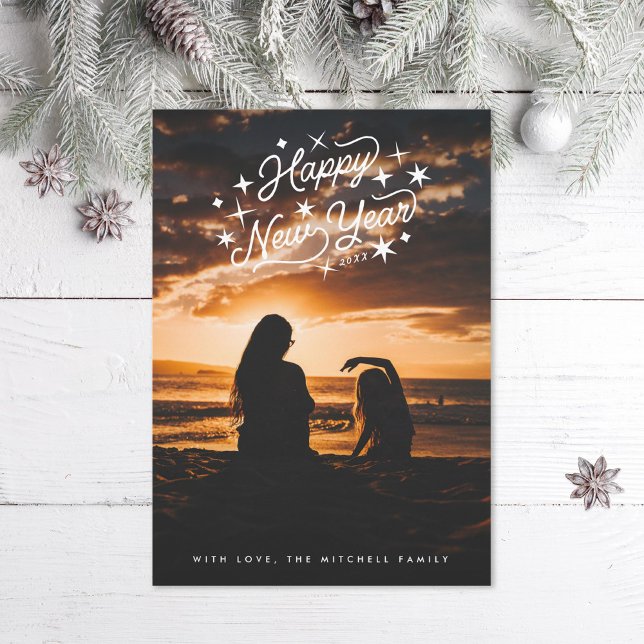 Starry Happy New Year Photo Holiday Card (Creator Uploaded)