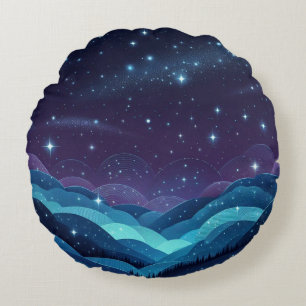 Starry Hills Night Round Cushion