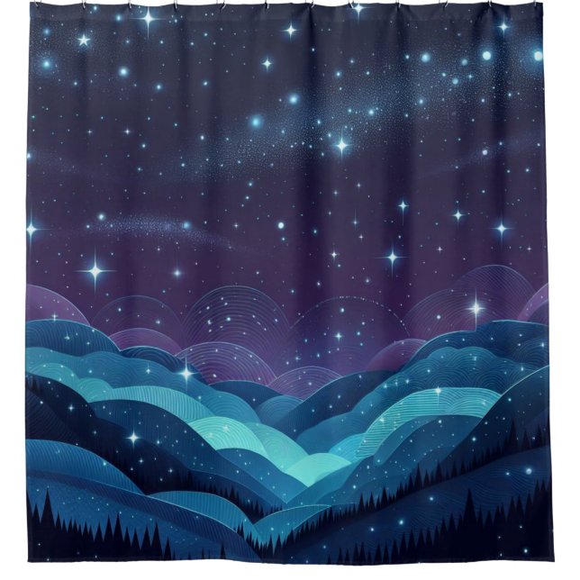 Starry Hills Night Shower Curtain (Front)