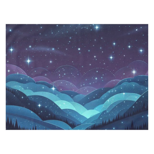 Starry Hills Night Tablecloth (Front (Horizontal))