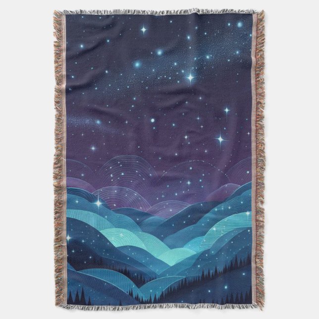 Starry Hills Night Throw Blanket (Front Vertical)