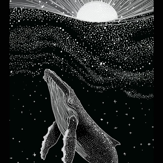 Starry Humpback Whale Celestial Dots Art Black Whi iPhone Case (Creator Uploaded)