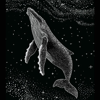 Starry Humpback Whale Celestial Dots Art Black Whi T-Shirt