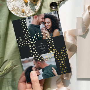 Starry Joy Two Photo Gold Foil Foil Holiday Card