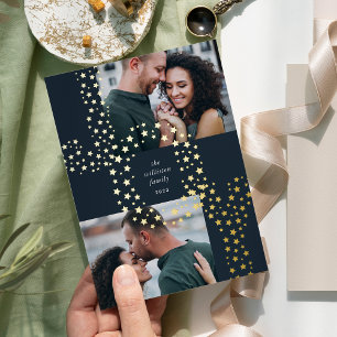 Starry Joy   Two Photo Gold Foil Holiday Card