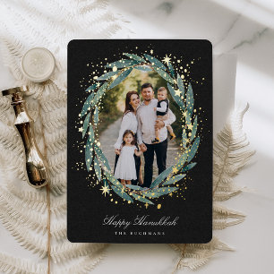 Starry Laurel   Hanukkah Photo Foil Holiday Card