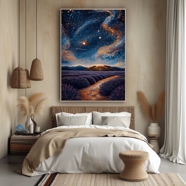 Starry Lavender Field in Pointillist Style Poster (Creator Uploaded)