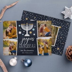 Starry Lights Hanukkah Photo Collage Card