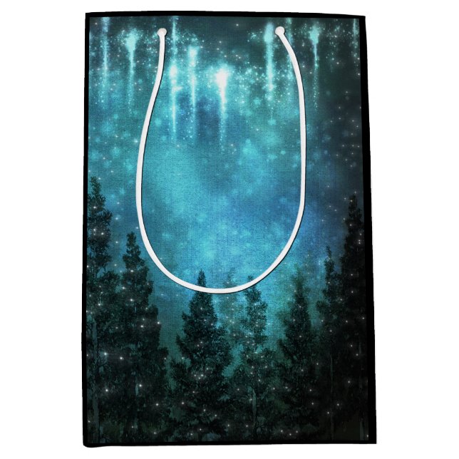 Starry Lights Rustic Pine Trees Country Wedding Medium Gift Bag (Front)