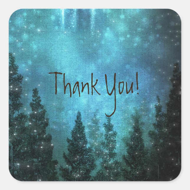 Starry Lights Rustic Pine Trees Country Wedding Square Sticker (Front)