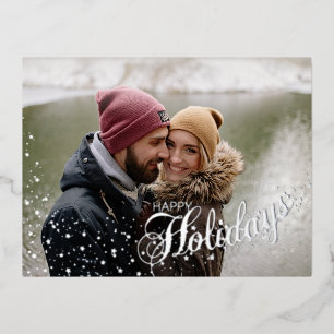 Starry Magical Happy Holidays Typography 2 Photo Foil Holiday Postcard