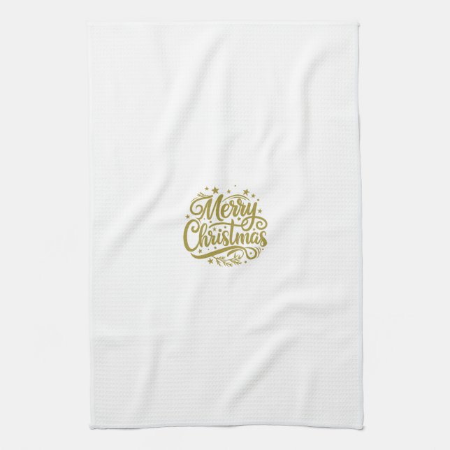 Starry Merry Christmas Greeting Tea Towel (Vertical)