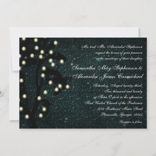 Starry Midnight Lights String Lantern Wedding Invitation (Front)