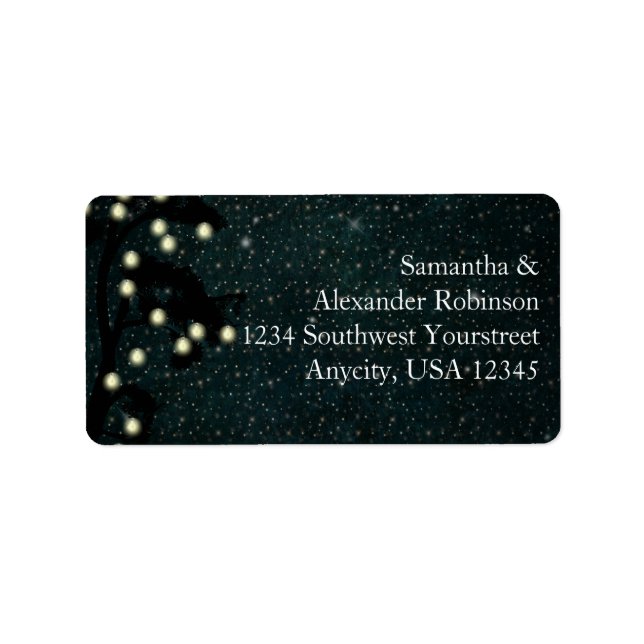 Starry Midnight Lights String Lantern Wedding Label (Front)