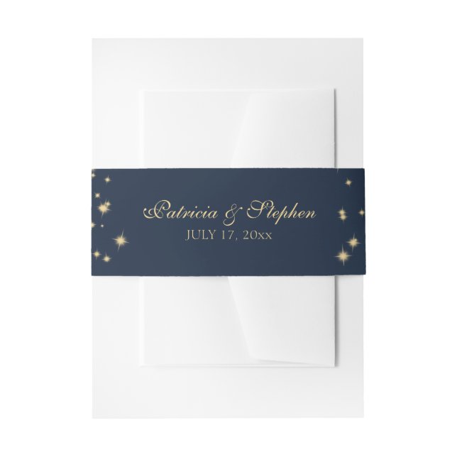 Starry Midnight Sky Navy Blue Wedding Invitation Belly Band (Front Example)