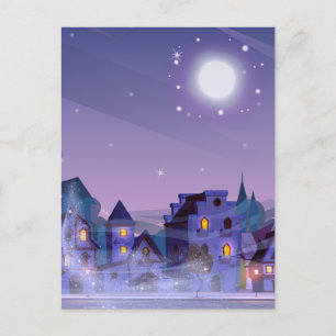 Starry moonlight houses postcard