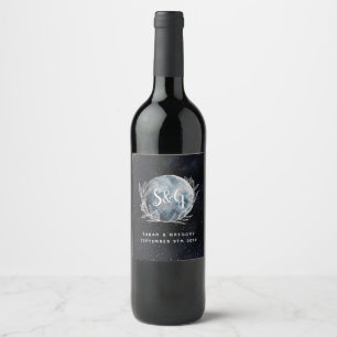 Starry Moonlit Night Monogram Wedding Wine Label