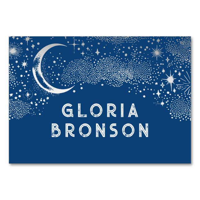 Starry Nigh Moon Individual Guest Names Table Card (Front)