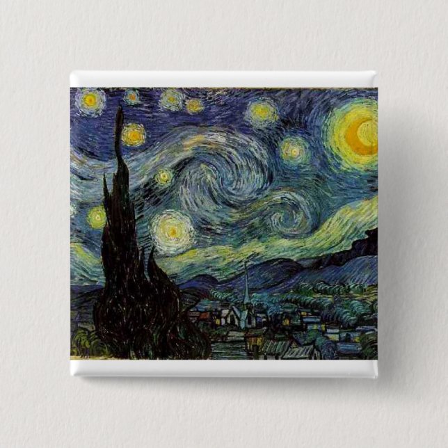 starry night,1889,Vincent van Gogh 15 Cm Square Badge (Front)