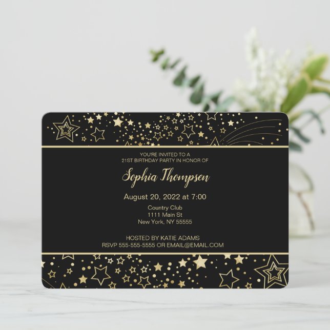 Starry Night 21st Birthday Party Invitation (Standing Front)
