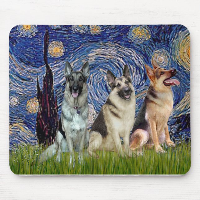 Starry Night - 3 German Shepherds Mouse Pad (Front)