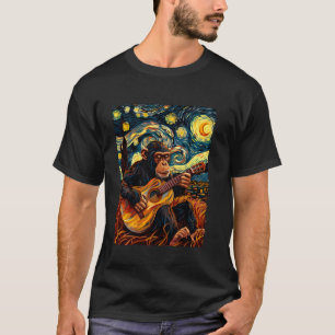Starry Night A Chimpanzee Playing The Guitar, Anim T-Shirt