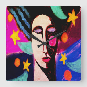 Starry Night Abstract Art Square Wall Clock