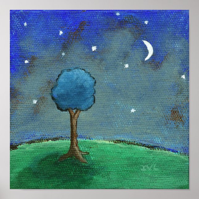 Starry Night, Abstract Tree Stars Moon Landscape Poster (Front)