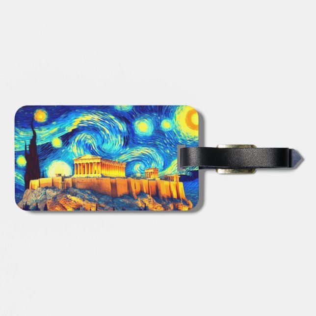 Starry Night Acropolis Athens Greece Luggage Tag (Back Horizontal)