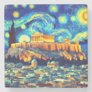 Starry Night Acropolis Athens Greece Stone Coaster